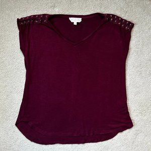 Burgundy Pink Republic Braided Shoulder Detail T-shirt